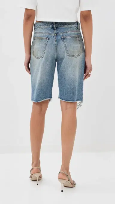 AREA Crystal Fray Jean Shorts Medium Blue | Thumbnail 4