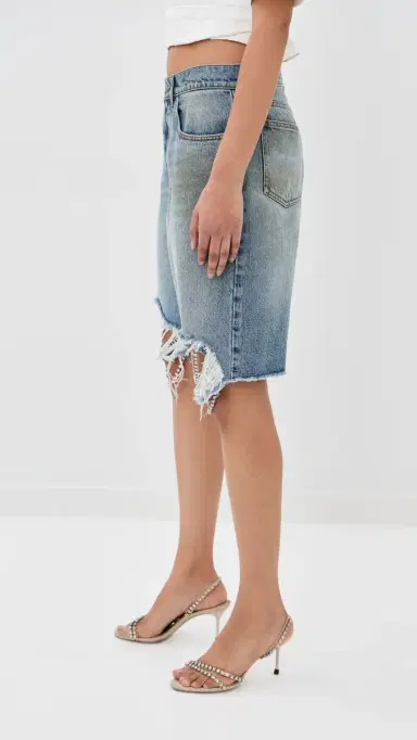 AREA Crystal Fray Jean Shorts Medium Blue | Thumbnail 5