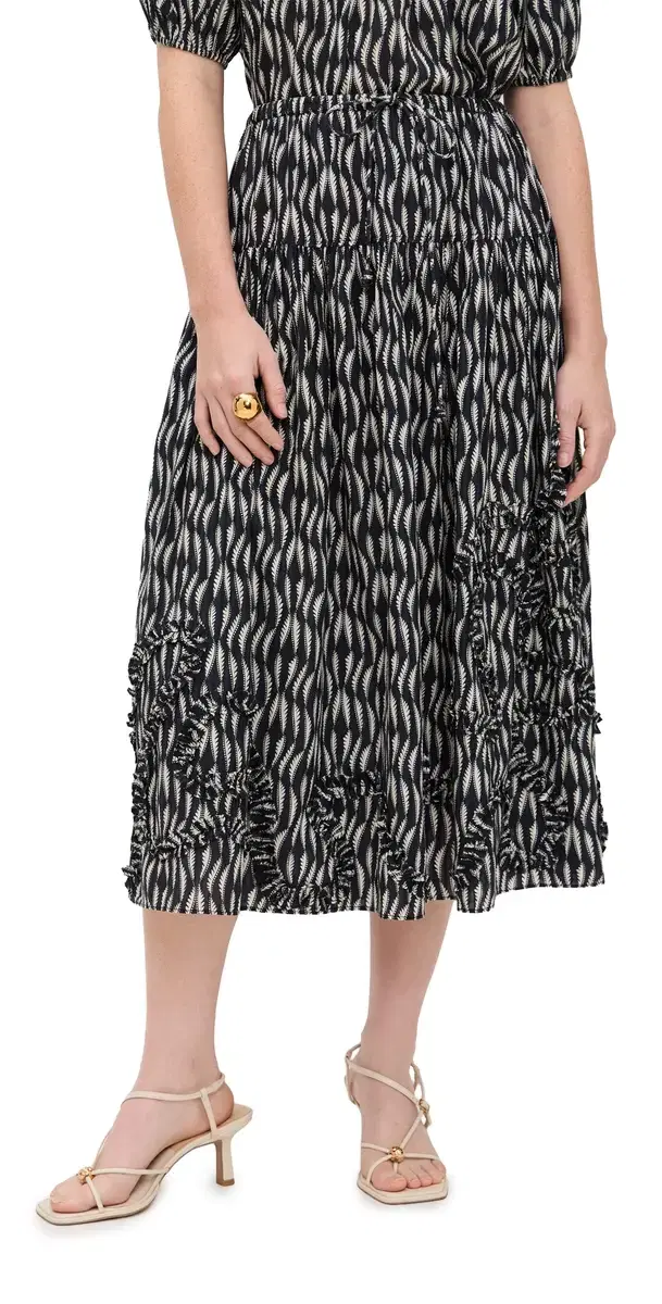 Ulla Johnson Alexandra Ruffled Cotton Midi Skirt Graphite