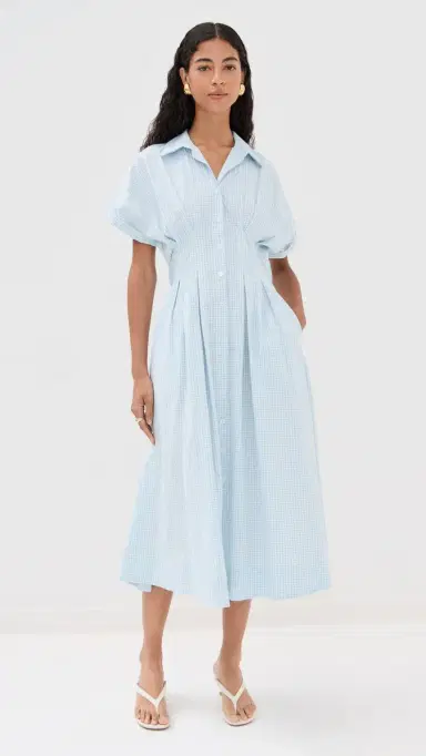 LE BOP Roberta Button Down Dress Sky Gingham S | Thumbnail 2