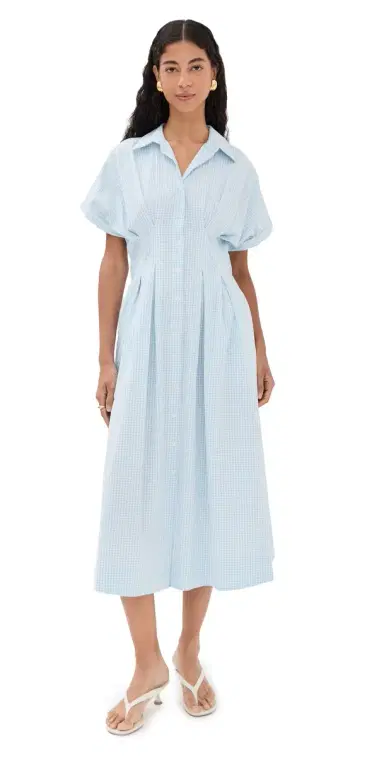 LE BOP Roberta Button Down Dress Sky Gingham S | Thumbnail 1