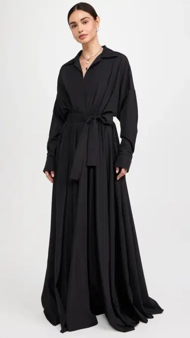 Norma Kamali uper Oversized Flared Boyfriend Neck Shirt Dress Black | Thumbnail 2