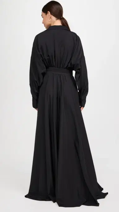 Norma Kamali uper Oversized Flared Boyfriend Neck Shirt Dress Black | Thumbnail 3