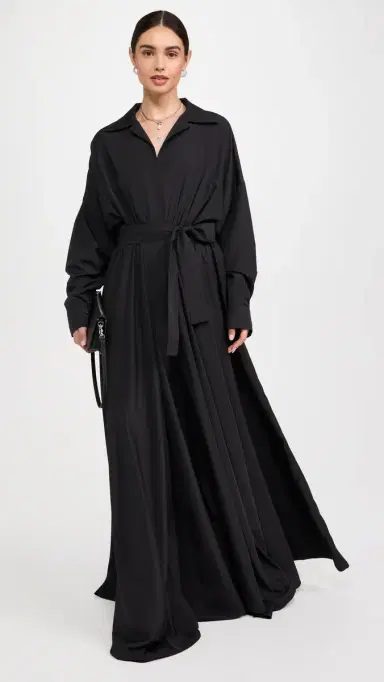 Norma Kamali uper Oversized Flared Boyfriend Neck Shirt Dress Black | Thumbnail 5