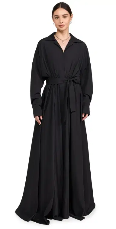 Norma Kamali uper Oversized Flared Boyfriend Neck Shirt Dress Black | Thumbnail 1
