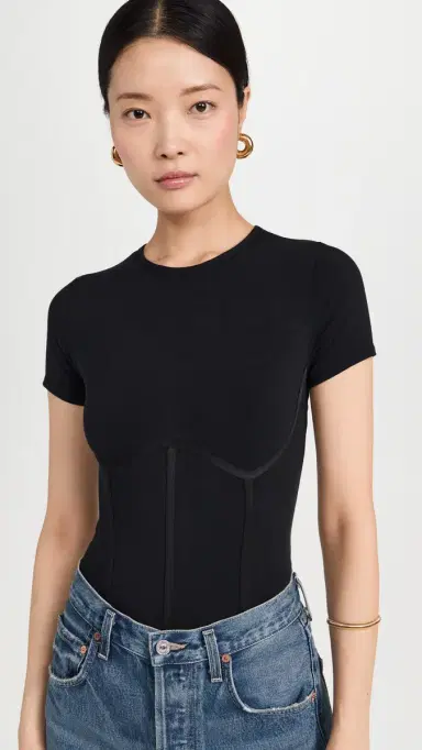 Fleur du Mal Cotton T-Shirt Thong Bodysuit Black | Thumbnail 2