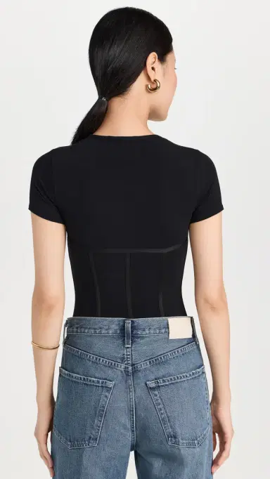 Fleur du Mal Cotton T-Shirt Thong Bodysuit Black | Thumbnail 3