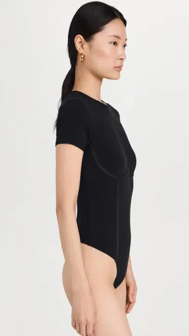 Fleur du Mal Cotton T-Shirt Thong Bodysuit Black | Thumbnail 4