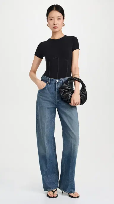 Fleur du Mal Cotton T-Shirt Thong Bodysuit Black | Thumbnail 5