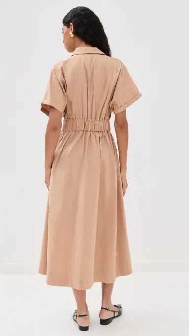 LE BOP Roberta Button Down Dress Camel Pinstripe L | Thumbnail 3