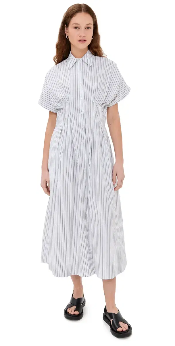 Roberta Button Down Dress White Pinstripe