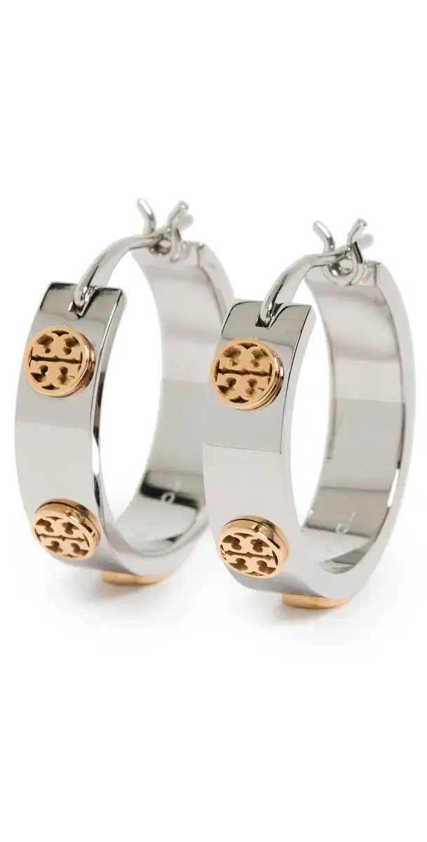 Thin Icon Hoop Earrings Tory Silver/Tory Gold One Size