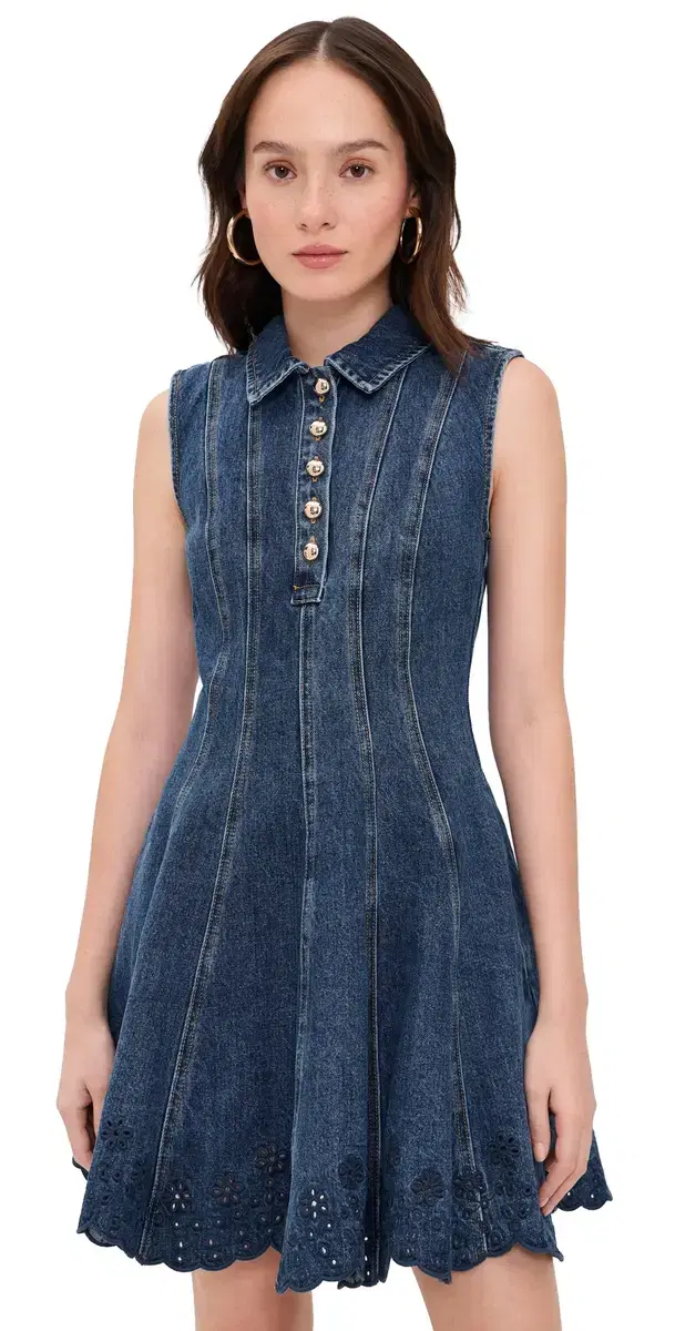Denim Broderie Mini Dress Blue