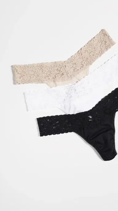Hanky Panky Low Rise Cotton Thong 3 Pack Black/White/Chai One Size | Thumbnail 2