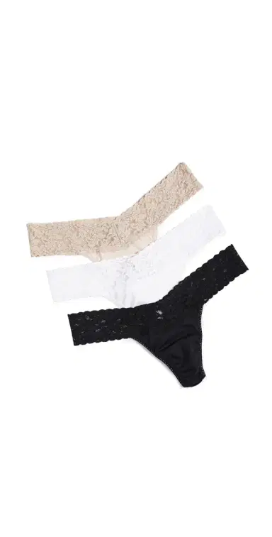 Hanky Panky Low Rise Cotton Thong 3 Pack Black/White/Chai One Size | Thumbnail 1