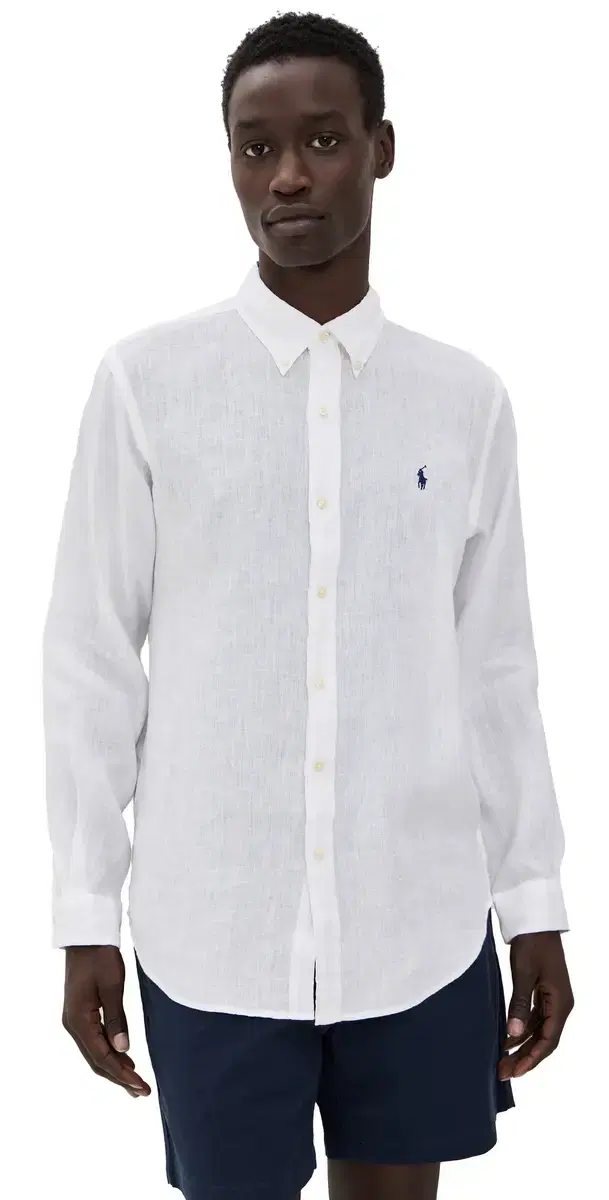 Long leeve Linen hirt Ceramic White