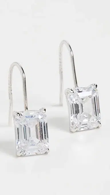 Shashi Emerald Baguette French Hook Earrings | Thumbnail 2