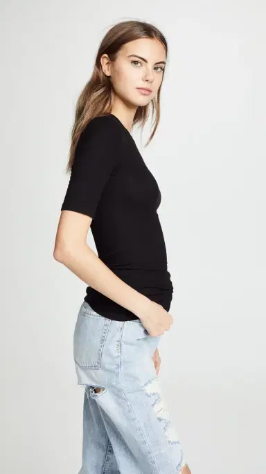 ENZA COSTA Rib Fitted Half Sleeve Crew Tee | Thumbnail 4 ENZA COSTA Rib Fitted Half Sleeve Crew Tee | Thumbnail 4