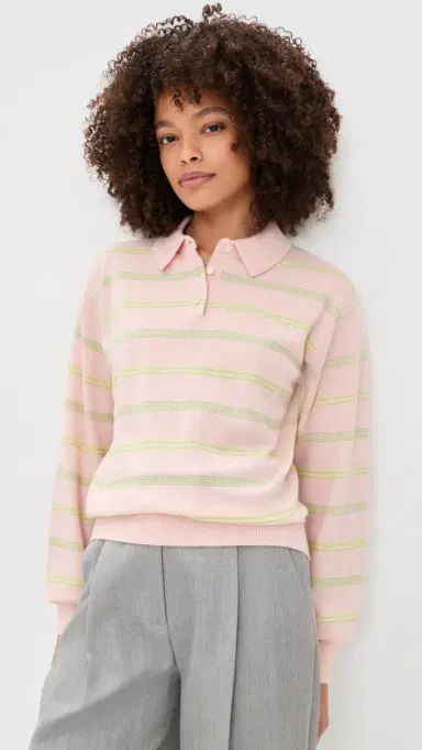 Guest in Residence Collegiate Cashmere Stripe Polo Power Pink | Thumbnail 2 Guest in Residence Collegiate Cashmere Stripe Polo Power Pink | Thumbnail 2