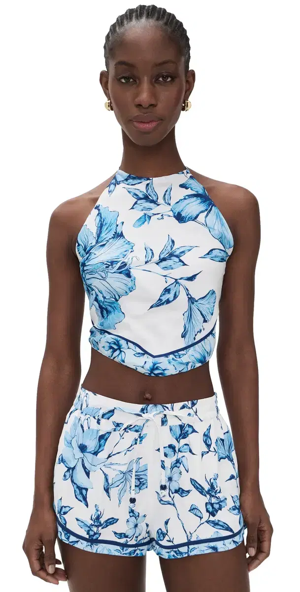 Halter Neck Top White Blue