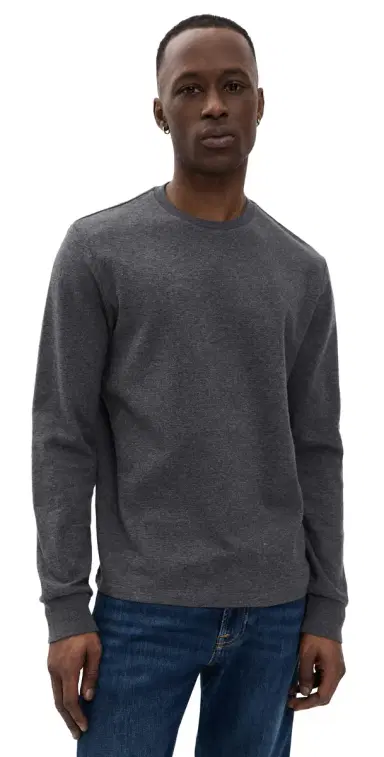Frame Duo Fold Long Sleeve Crew Tee Grey Melange | Thumbnail 1 Frame Duo Fold Long Sleeve Crew Tee Grey Melange | Thumbnail 1