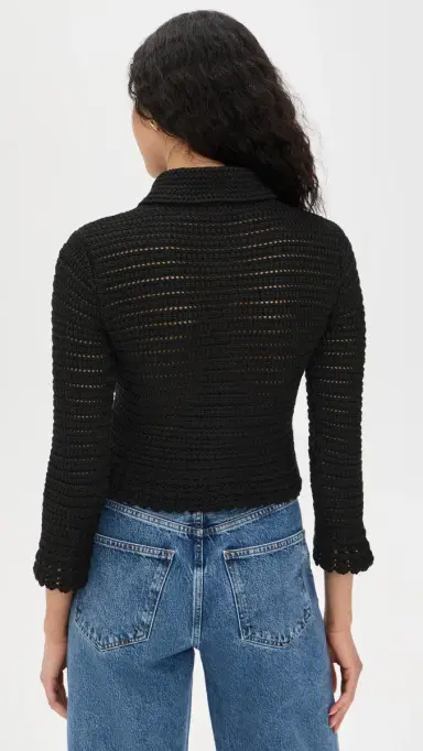 Madewell Pointelle Knit Peplum Cardigan Jet Black | Thumbnail 3