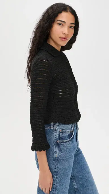 Madewell Pointelle Knit Peplum Cardigan Jet Black | Thumbnail 4