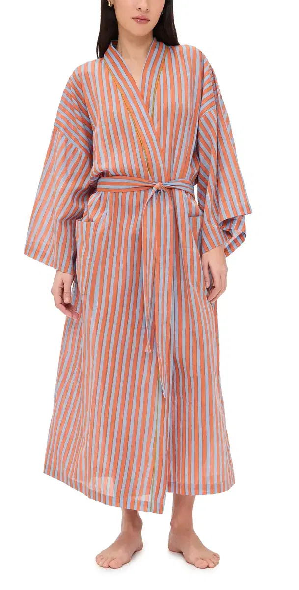 Striped Robe Blue & Orange Stripes w/ Green One Size