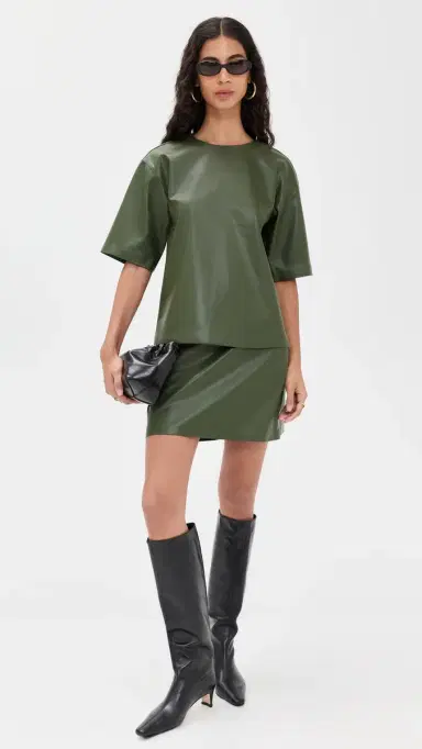 LE BOP Bianca Faux Leather Miniskirt Dark Green M | Thumbnail 5