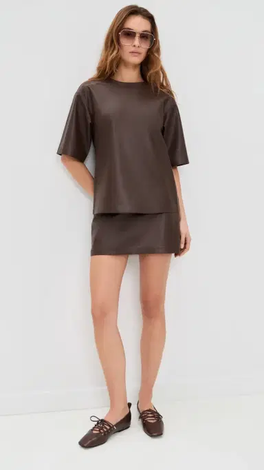 LE BOP Bianca Faux Leather Miniskirt Coffee M | Thumbnail 5