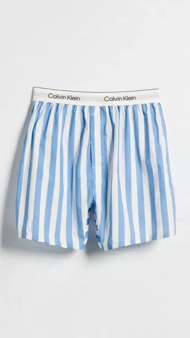 Calvin Klein Underwear Cotton Poplin ounge Boxers Vertical Boardwalk/ogo Stripe | Thumbnail 2