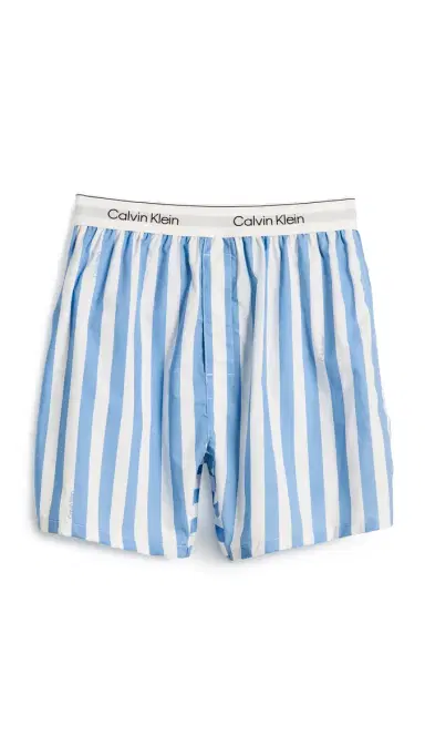 Calvin Klein Underwear Cotton Poplin ounge Boxers Vertical Boardwalk/ogo Stripe | Thumbnail 4