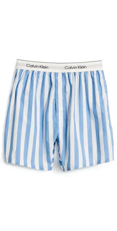 Calvin Klein Underwear Cotton Poplin ounge Boxers Vertical Boardwalk/ogo Stripe | Thumbnail 1