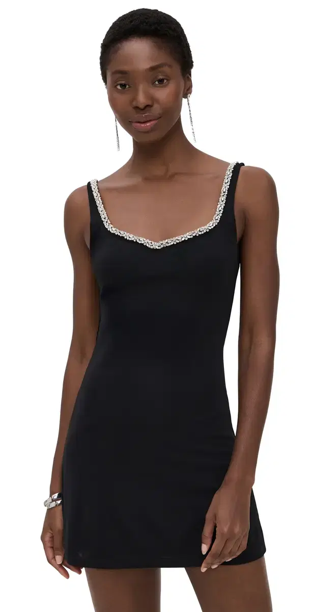 Eve Embellished Trim Sweetheart Mini Dress Black
