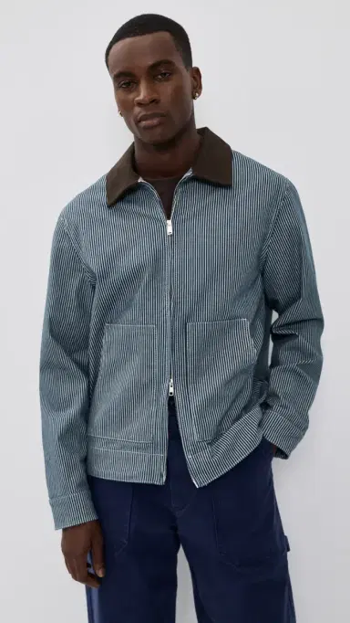 Les Deux Robert Striped Denim Jacket Dark Navy | Thumbnail 2 Les Deux Robert Striped Denim Jacket Dark Navy | Thumbnail 2