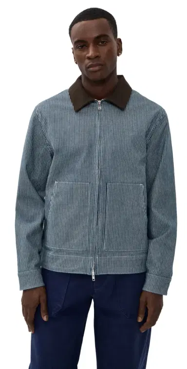Les Deux Robert Striped Denim Jacket Dark Navy | Thumbnail 1 Les Deux Robert Striped Denim Jacket Dark Navy | Thumbnail 1