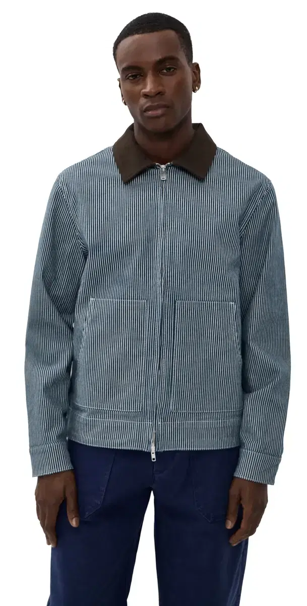 Les Deux Robert triped Denim Jacket Dark Navy