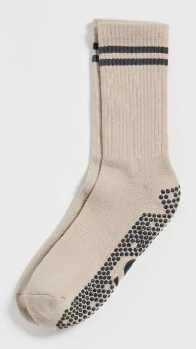 Stems Striped Grip Socks Taupe One Size | Thumbnail 2