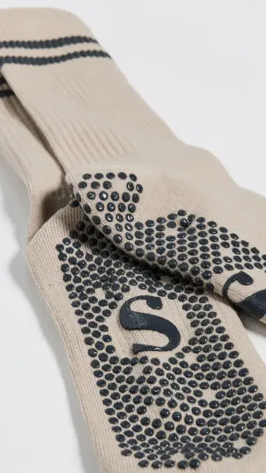 Stems Striped Grip Socks Taupe One Size | Thumbnail 3