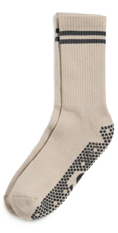 Stems Striped Grip Socks Taupe One Size | Thumbnail 1