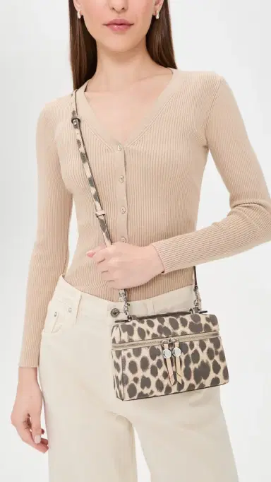 Tory Burch Romy Suede Slim Top Handle Bag Cheetah Spots One Size | Thumbnail 3