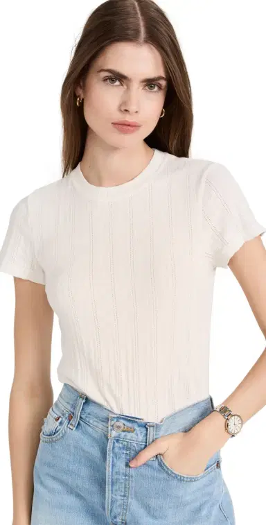 RE/DONE Pointelle Baby Tee Vintage White | Thumbnail 1 RE/DONE Pointelle Baby Tee Vintage White | Thumbnail 1