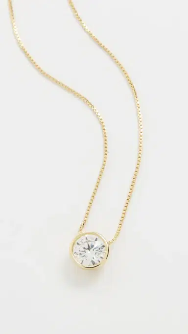 SHASHI Solitaire Bezel Moissanite Necklace Gold One Size | Thumbnail 2