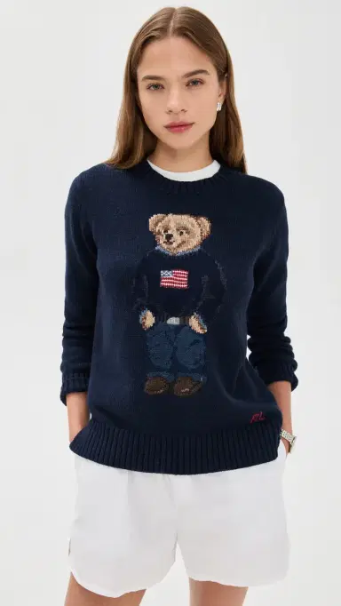 Polo Ralph Lauren American Flag Bear Sweater Navy Multi M | Thumbnail 2