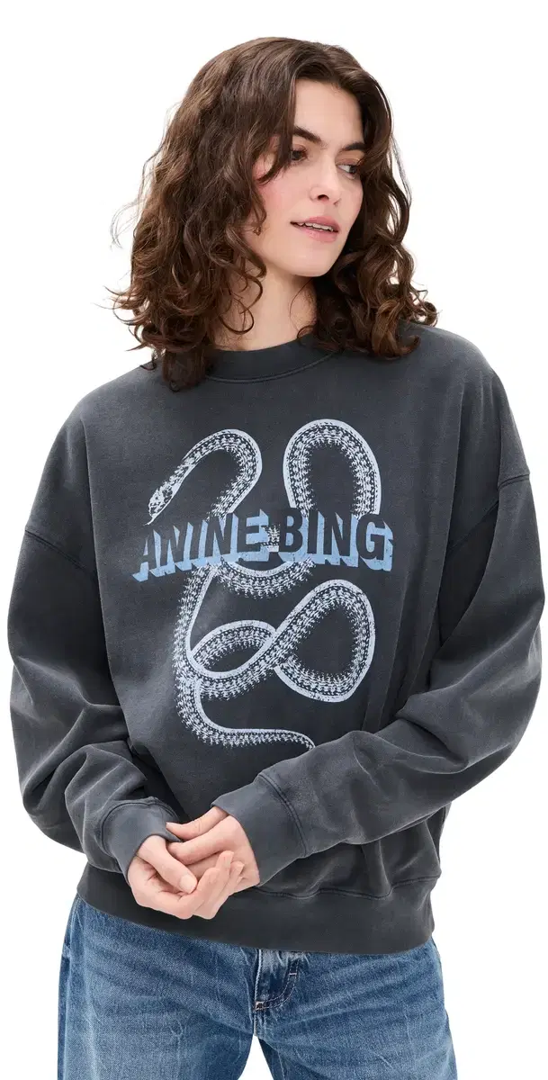 ANINE BING Harvey Crew Snake Sweatshirt Washed Black
