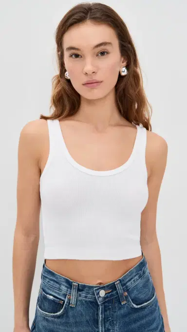 perfectwhitetee Daisy Cropped Cotton Ribbed Layer Tank White | Thumbnail 2