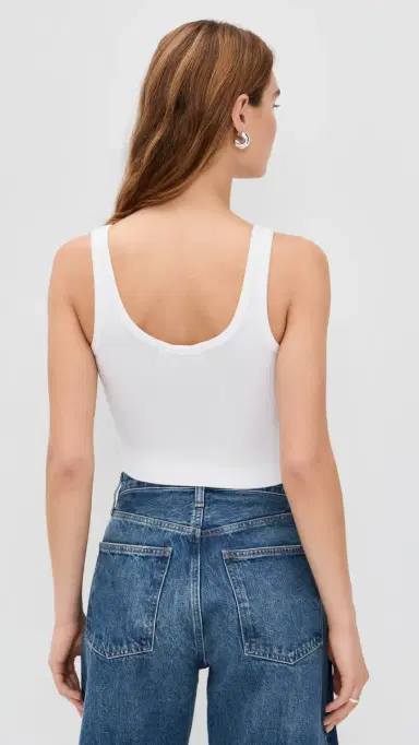 perfectwhitetee Daisy Cropped Cotton Ribbed Layer Tank White | Thumbnail 3