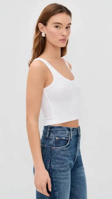 perfectwhitetee Daisy Cropped Cotton Ribbed Layer Tank White | Thumbnail 4