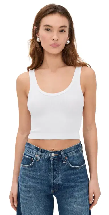 perfectwhitetee Daisy Cropped Cotton Ribbed Layer Tank White | Thumbnail 1
