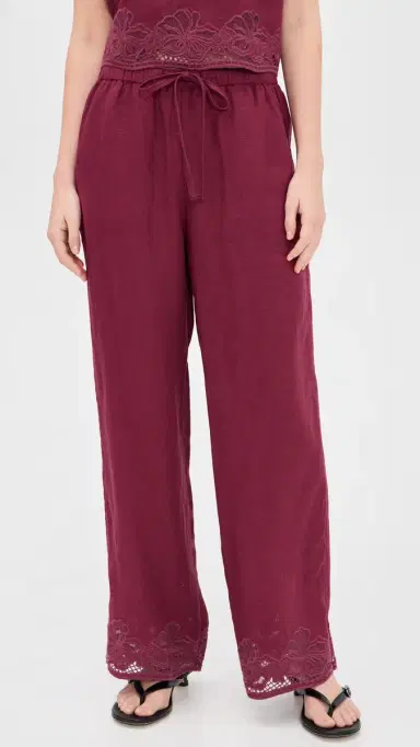 RAILS Emmie inen Pants Berry Hibiscus Embroidery | Thumbnail 2 RAILS Emmie inen Pants Berry Hibiscus Embroidery | Thumbnail 2